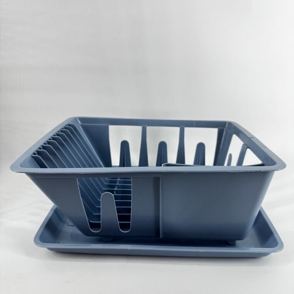 Vtg Mini Blue Plastic Dish Drying Rack Air Drip Dry With Tray rubbermaid